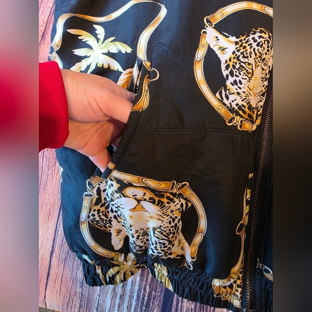Stunt Vintage Size Small Oversized Silk Zip Leopard Print Jacket Versace Vibes - Picture 8 of 11